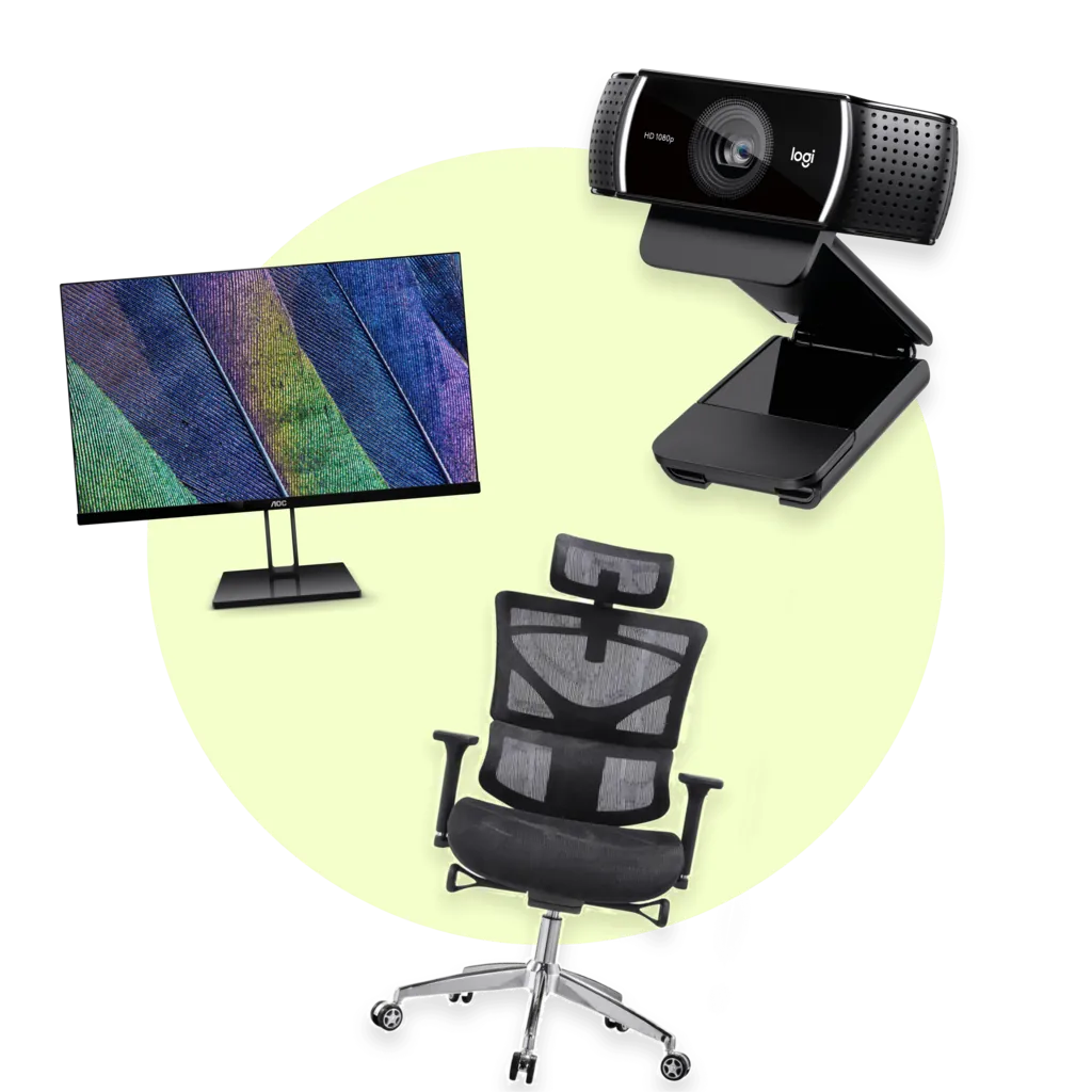 Монитор, веб-камера и эргономичное кресло из комплекта MindSeat